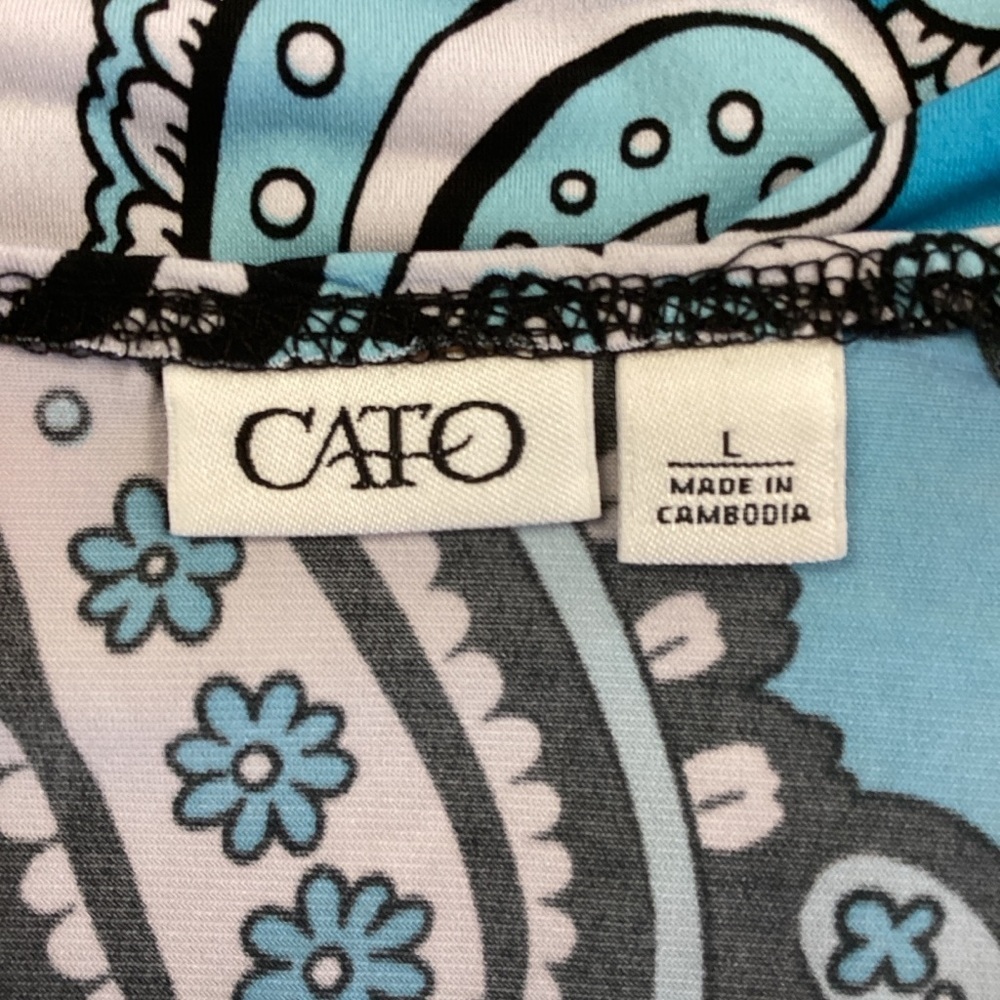 Cato Turquoise and Black Paisley Blouse Sz L - Picture 4 of 10
